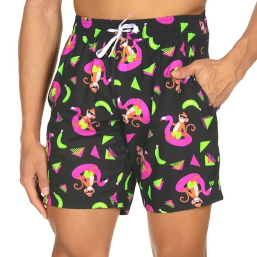 Tipsy Elves monkey business stretch, swim trunk pockets & mesh lining Sz M NWOT